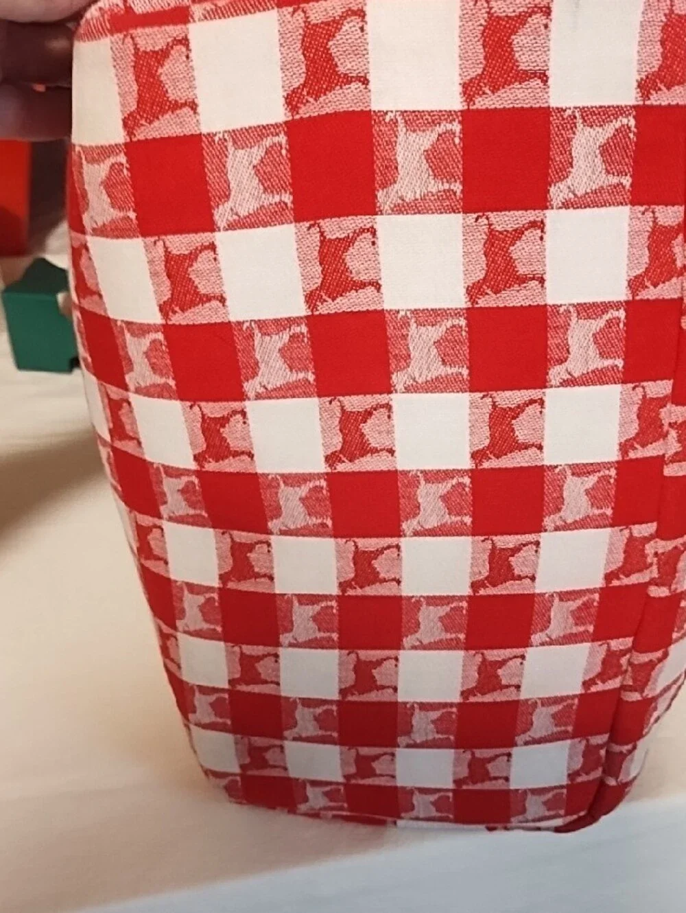 Red Checkered Tote Bag with White Handles EUC.